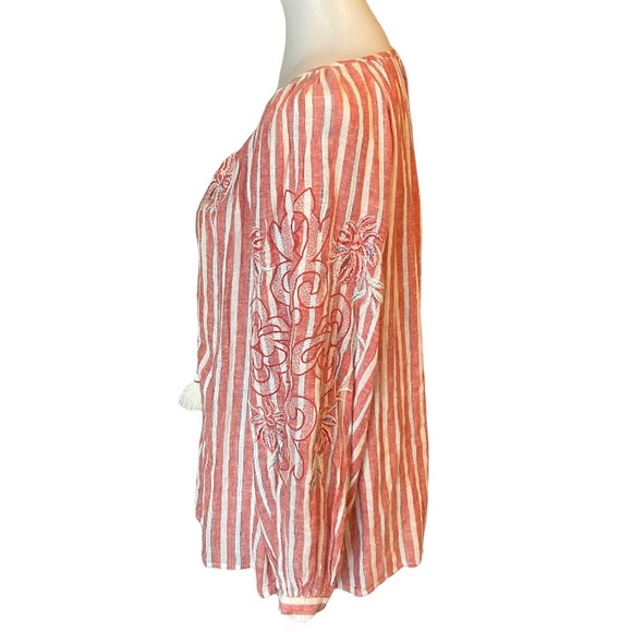 Anthropologie Akemi & Kin Striped Peasant Blouse  Embroidered Linen Blend Sz L - Picture 6 of 11